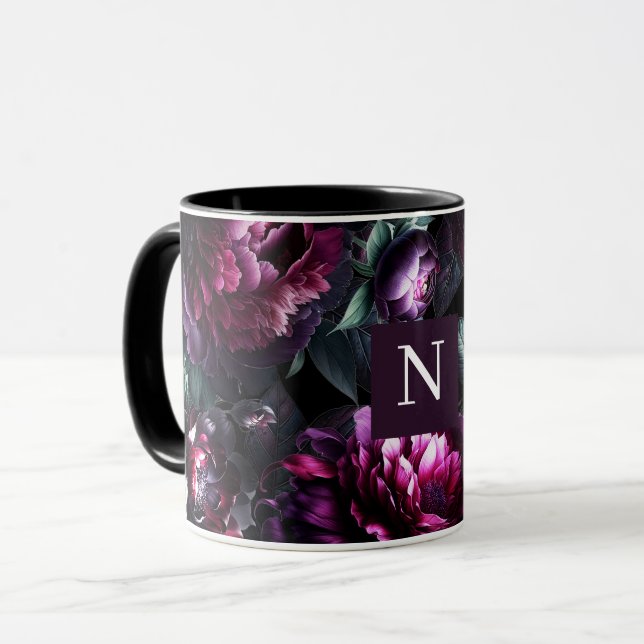 Taza Flores Negras Enamoradas Jardín Floral Encantado (Anverso izquierdo)