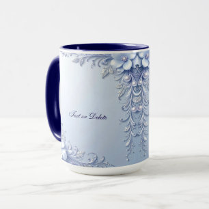 Taza Flores Ornamentadas Azules con Perlas