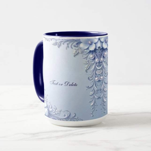 Taza Flores Ornamentadas Azules con Perlas (Anverso izquierdo)