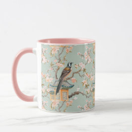 Taza Flores Pastel Oriental de aves y frutas