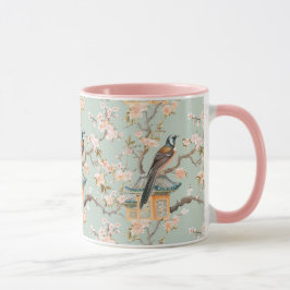 Taza Flores Pastel Oriental de aves y frutas