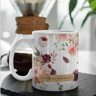 Taza Flores pasteles modernas y regalo personalizado de