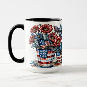 TAZA FLORES PATRIÓTICOS BLANCOS AZULES AZULES EN POTAS