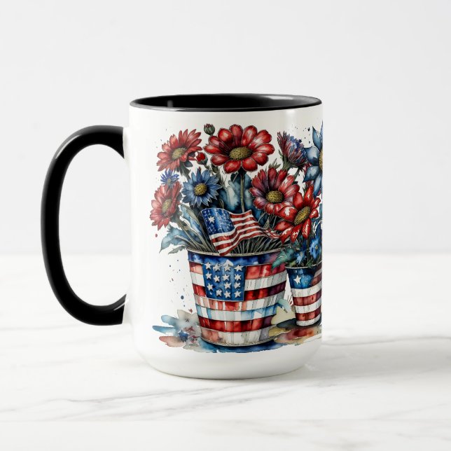 TAZA FLORES PATRIÓTICOS BLANCOS AZULES AZULES EN POTAS (Izquierda)