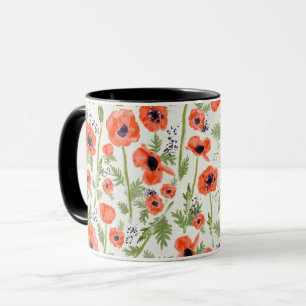 Taza Flores pintadas acuarela moderna de la amapola del