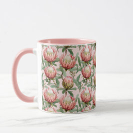 Taza Flores Protésicas Rosadas Patrón Floral Botánico