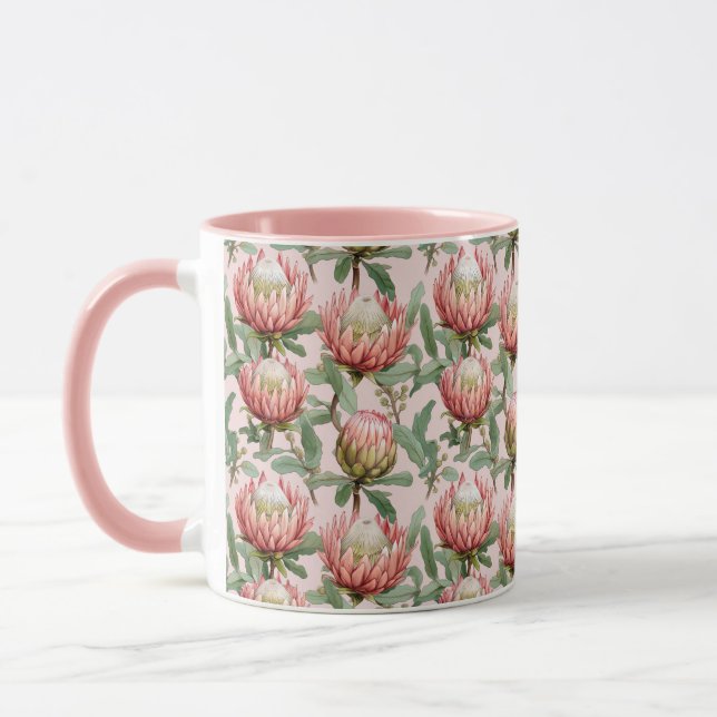 Taza Flores Protésicas Rosadas Patrón Floral Botánico (Izquierda)