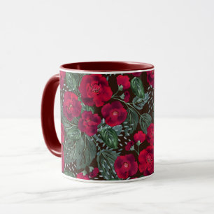 Taza Flores rojas, acuarela floral.