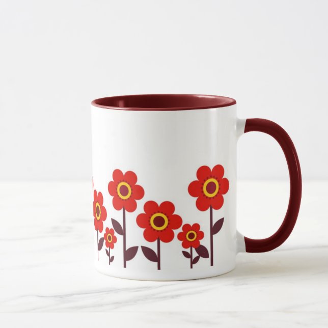 Taza Flores rojas de barro floral (Derecha)