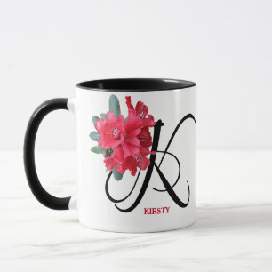 Taza Flores rojas del personalizable boho de moda Nombr