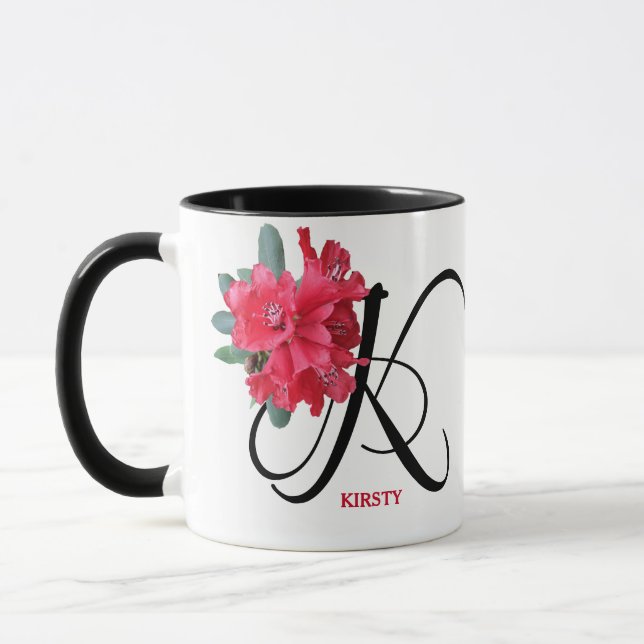 Taza Flores rojas del personalizable boho de moda Nombr (Izquierda)
