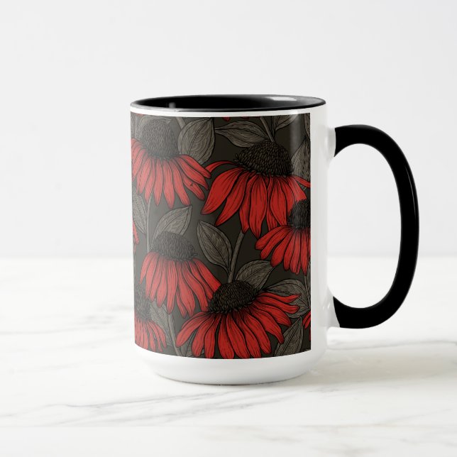 Taza Flores rojas en marrón (Derecha)