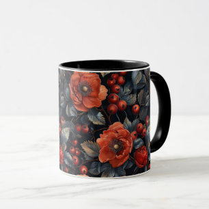 Taza Flores rojas en negro