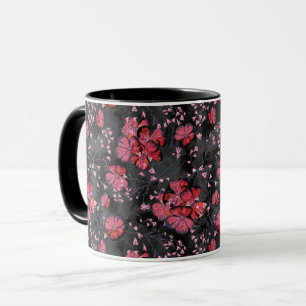 Taza Flores rojas en un fondo negro-gris.
