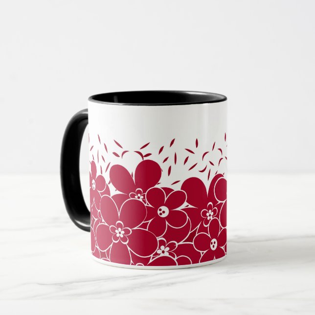 Taza Flores rojas margaritas sobre fondo blanco  (Anverso izquierdo)