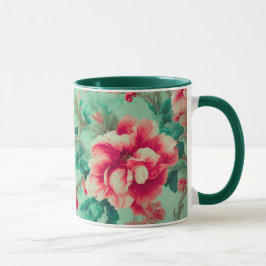 Taza Flores rojas y hojas verdes exquisitas