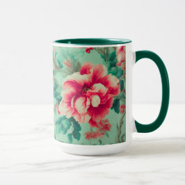 Taza Flores rojas y hojas verdes exquisitas
