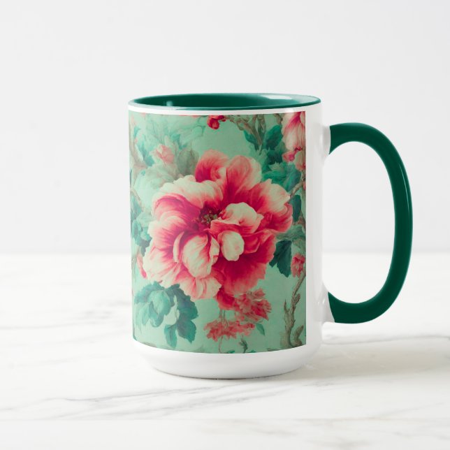 Taza Flores rojas y hojas verdes exquisitas (Derecha)