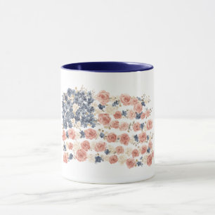 Taza Flores Rojo Blanco Azul