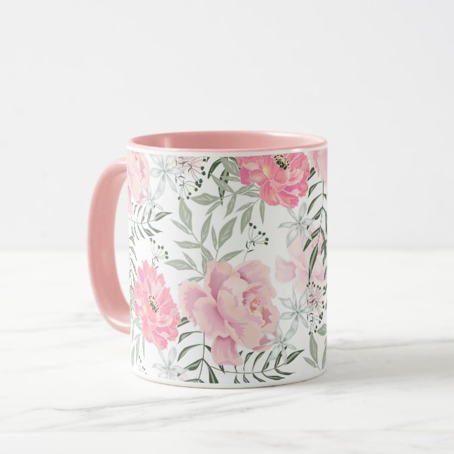 Taza Flores rosa rosadas de peonis (Anverso izquierdo)