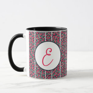 Taza Flores rosadas abstractas y monograma de rayas bla