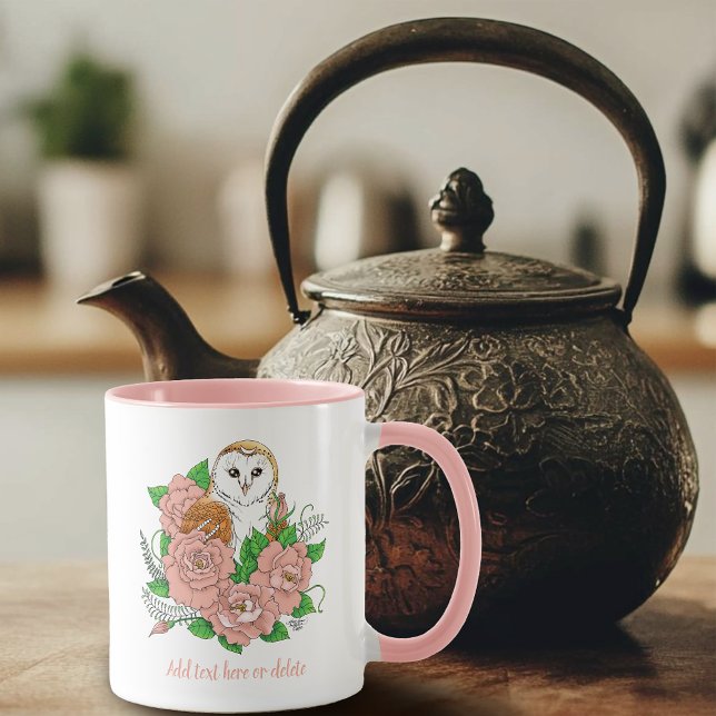 Taza Flores rosadas de búho barn azul (Subido por el creador)