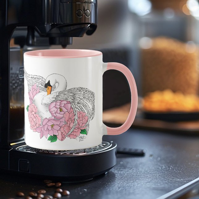 Taza Flores rosadas de cisne blanco (Subido por el creador)