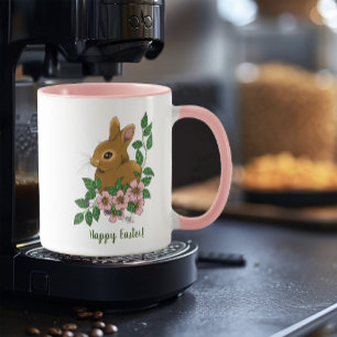 Taza Flores rosadas de conejo conejo conejo