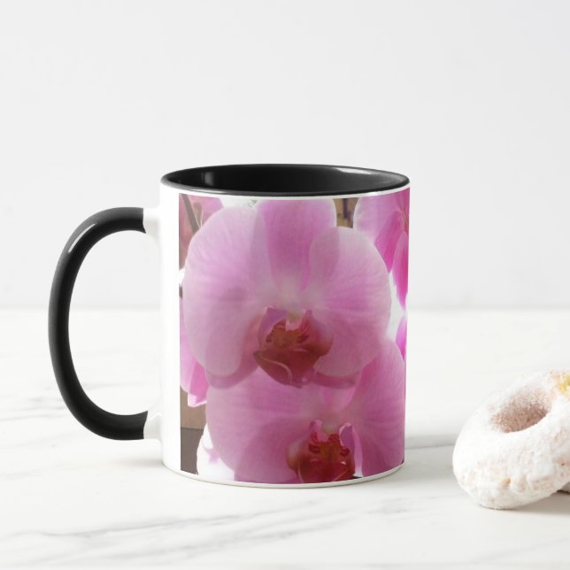 Taza Flores rosadas de las orquídeas (Con donut)