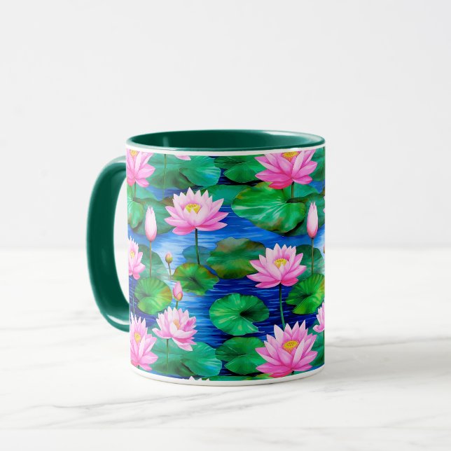Taza Flores rosadas de Lotus en un estanque (Anverso izquierdo)
