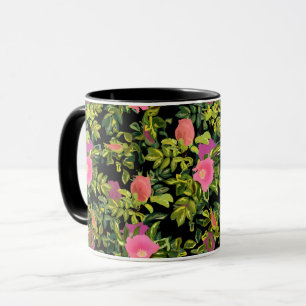 Taza Flores rosadas de rosa acuarela retrato floral bot