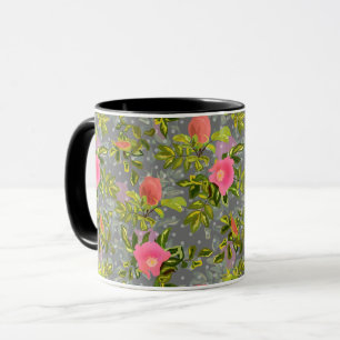 Taza Flores rosadas de rosa acuarela retrato floral bot