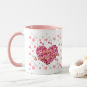 Taza Flores Rosadas Elegantes Día de San Valentín