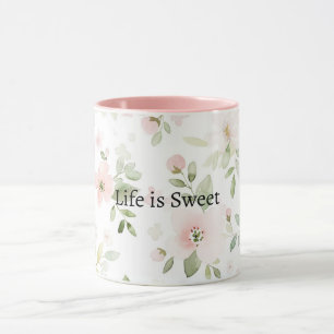 Taza Flores Rosadas Mentoladas La Vida es Dulce