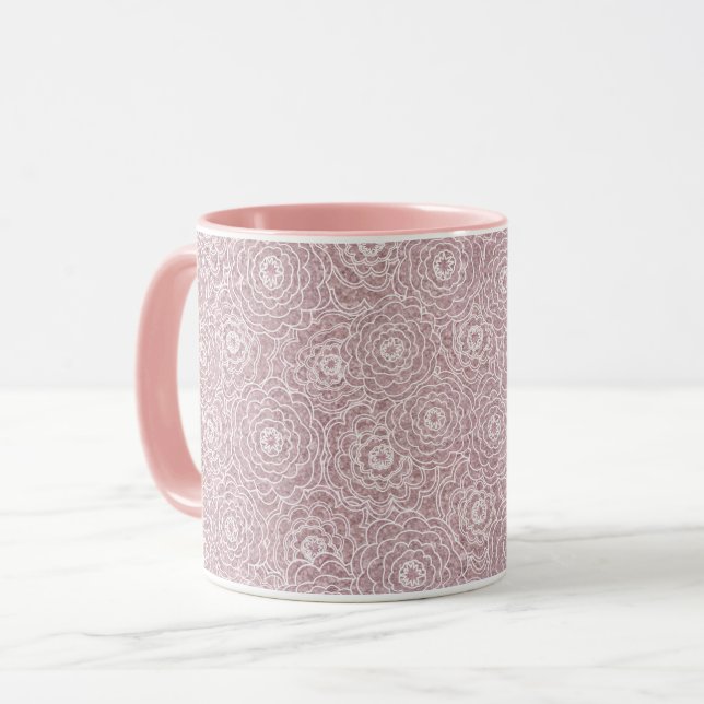 Taza Flores rosadas rojas y turbias monocromáticas (Anverso izquierdo)