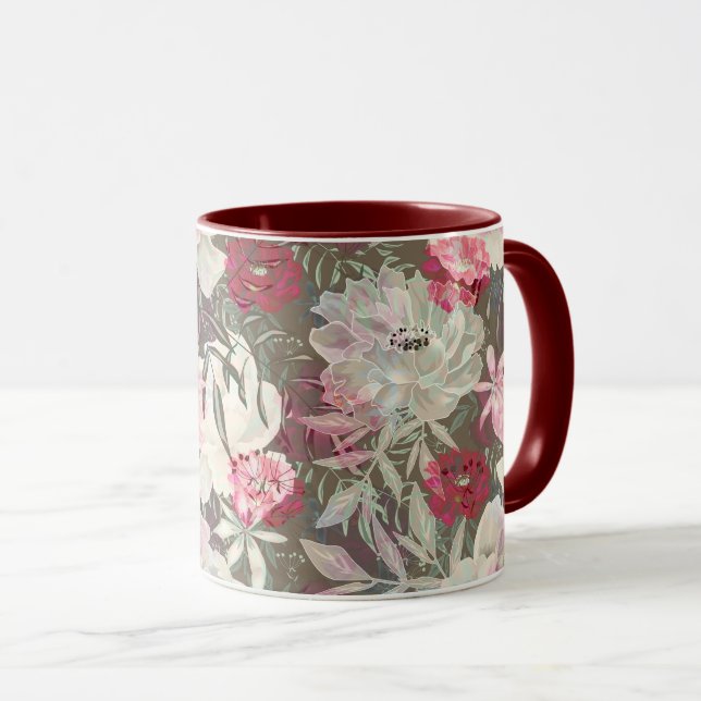 Taza Flores rosadas rosadas de peonis ramo de jardín (Anverso derecho)