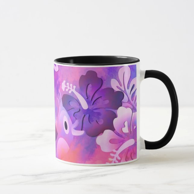 Taza Flores rosas abstractas y arte de aves (Derecha)