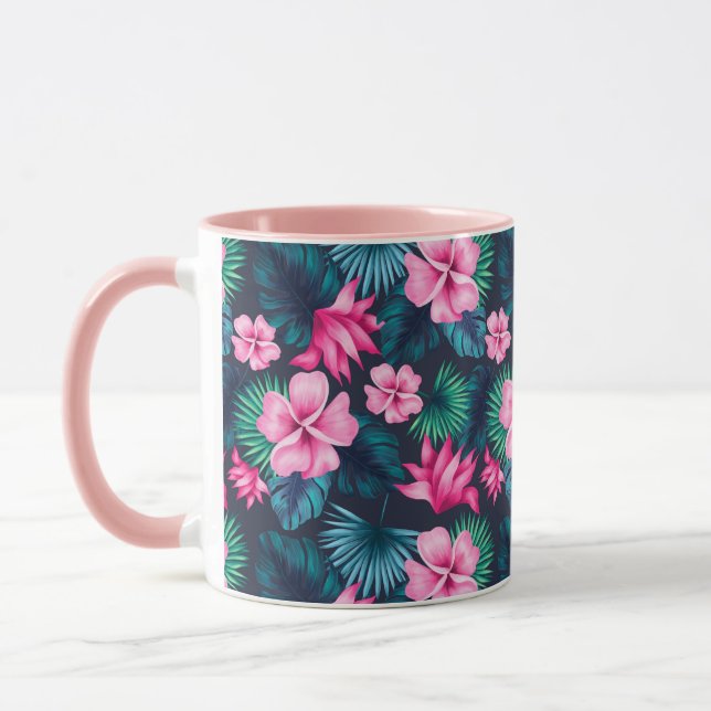 Taza Flores rosas con hojas verdes Partern-79066 (Izquierda)
