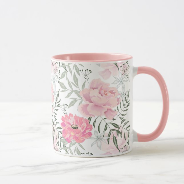 Taza Flores rosas rosadas de peonis (Derecha)