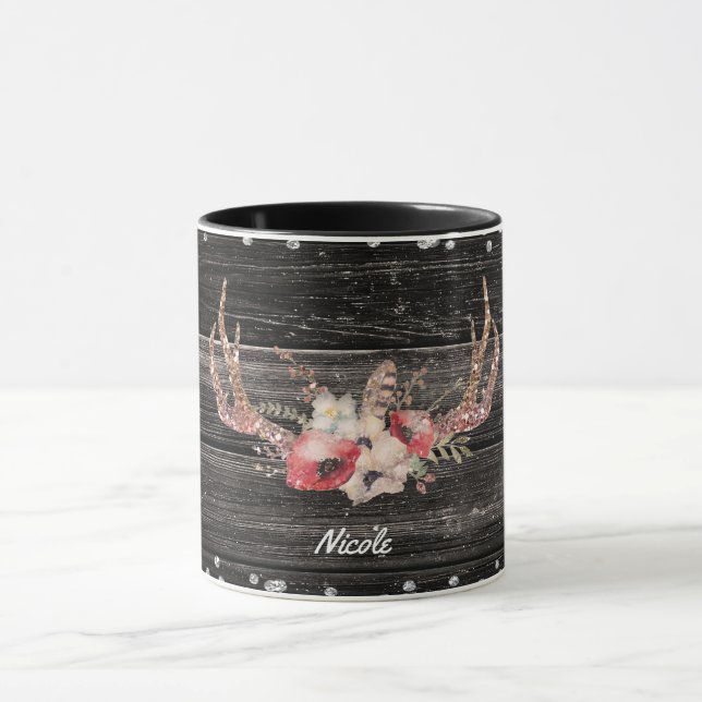 Taza Flores rústicas de glamour campestre y antlas chic (Centro)