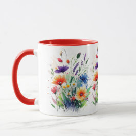 Taza Flores salvajes color azul violeta rojo naranja