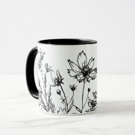 Taza Flores salvajes en blanco y negro