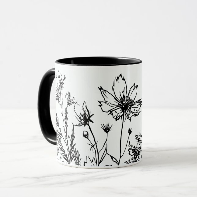 Taza Flores salvajes en blanco y negro (Anverso izquierdo)