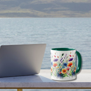 Taza Flores Silvestres Acuarela Floral Regalo Boho para