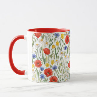 Taza Flores silvestres botánicas florales rojas azules