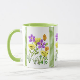 Taza Flores silvestres color agua de bonito con Gingham
