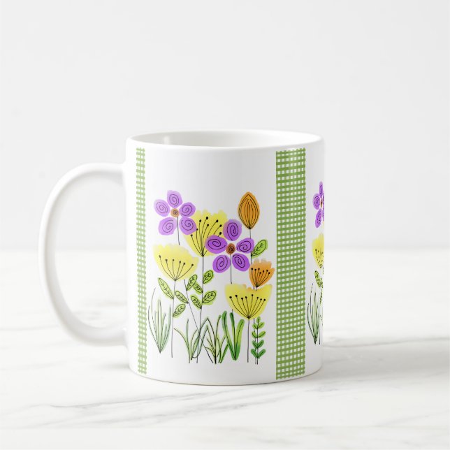 Taza Flores silvestres de acuarela bonitas con gingham  (Izquierda)