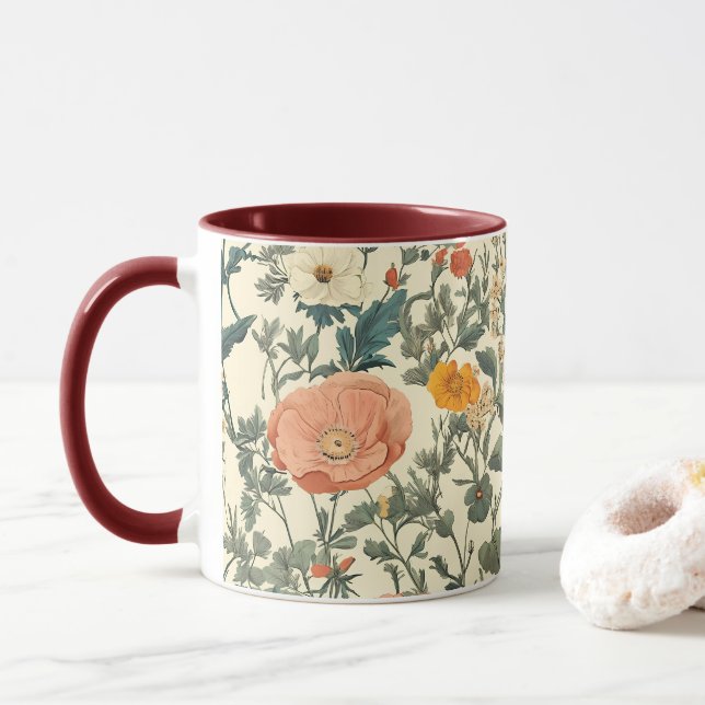 Taza Flores Silvestres Florales Vintales Y Coppies (Con donut)