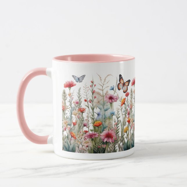 Taza Flores Silvestres Mariposas Campo Flores Café Té (Izquierda)