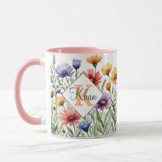 Taza Flores silvestres nombre personalizado y letra ini